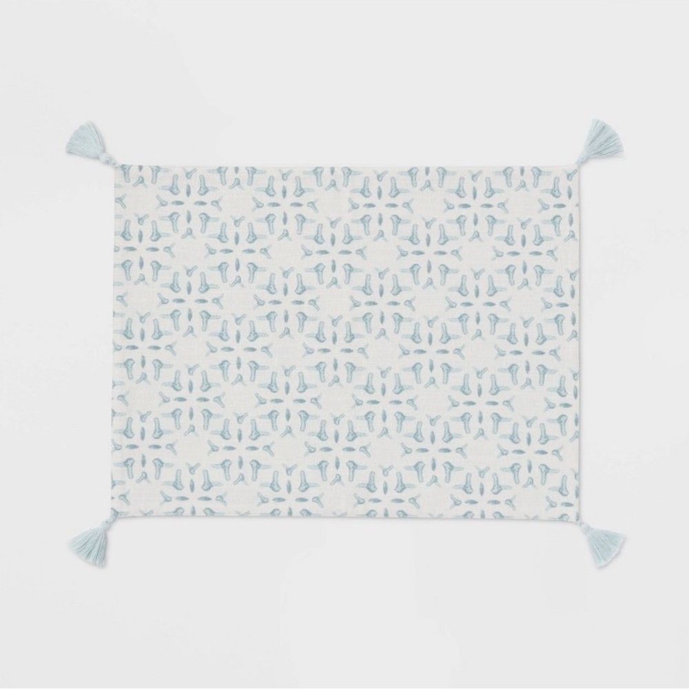 Threshold - Cotton Slub Placemat with Tassels Blue - NWOT